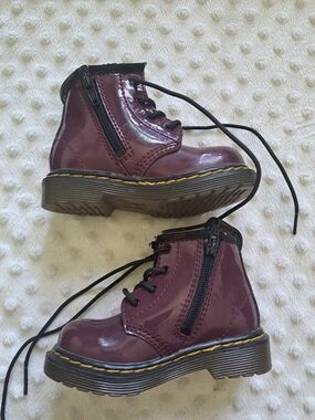 Dr. Martens Toddler Burgundy Patent Boots Size US 5 UK 4 EU 20 Side Zip